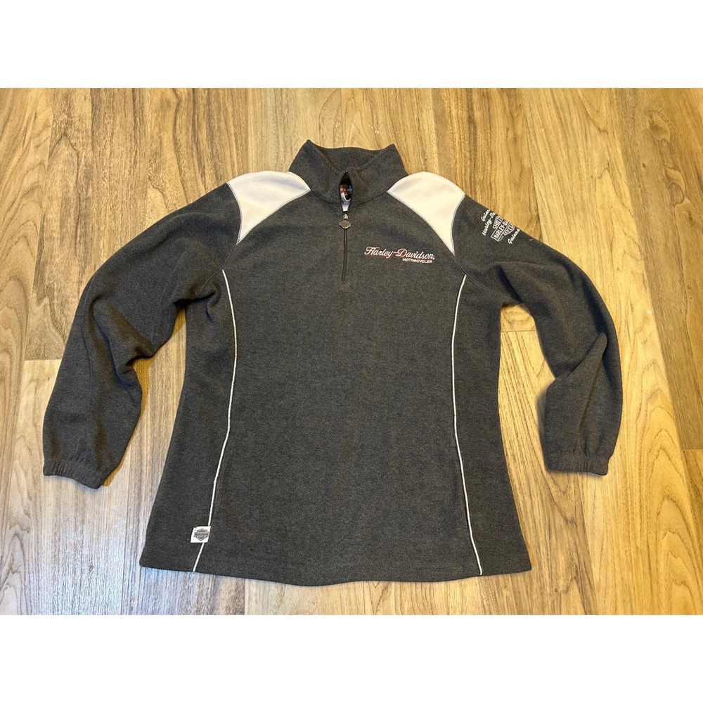 Harley-Davidson Womens XL Fleece Quarter‎ Zip Pullover Gray Galena IL Logo Top